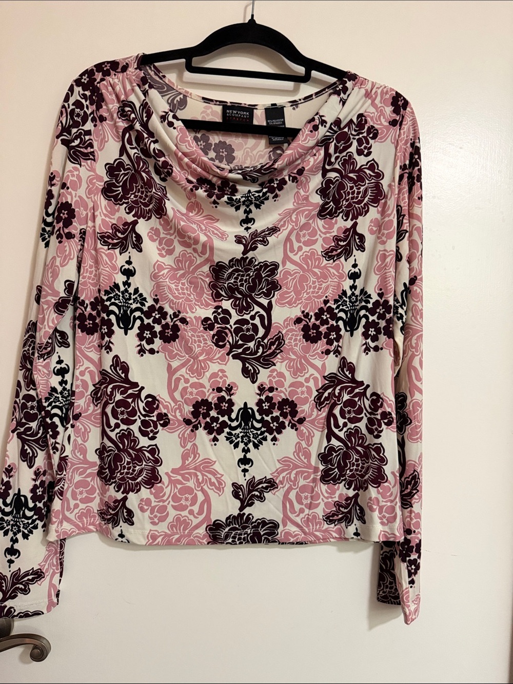 Cowl Neck Long-Sleeve Top in Pink & Black - New York & Company
